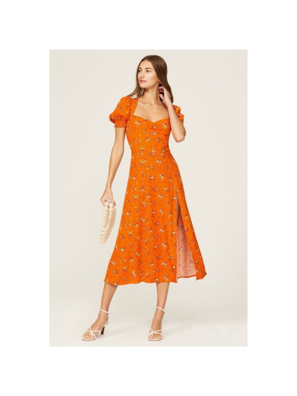 Reformation Dress Womens Size 4 Lacey Midi Orange Floral Garden Party Cottage